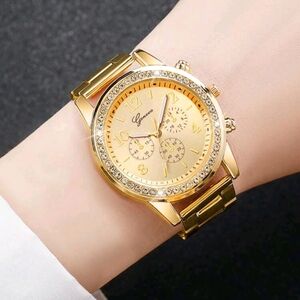 Gold Women's Watch with Crystal Accents
